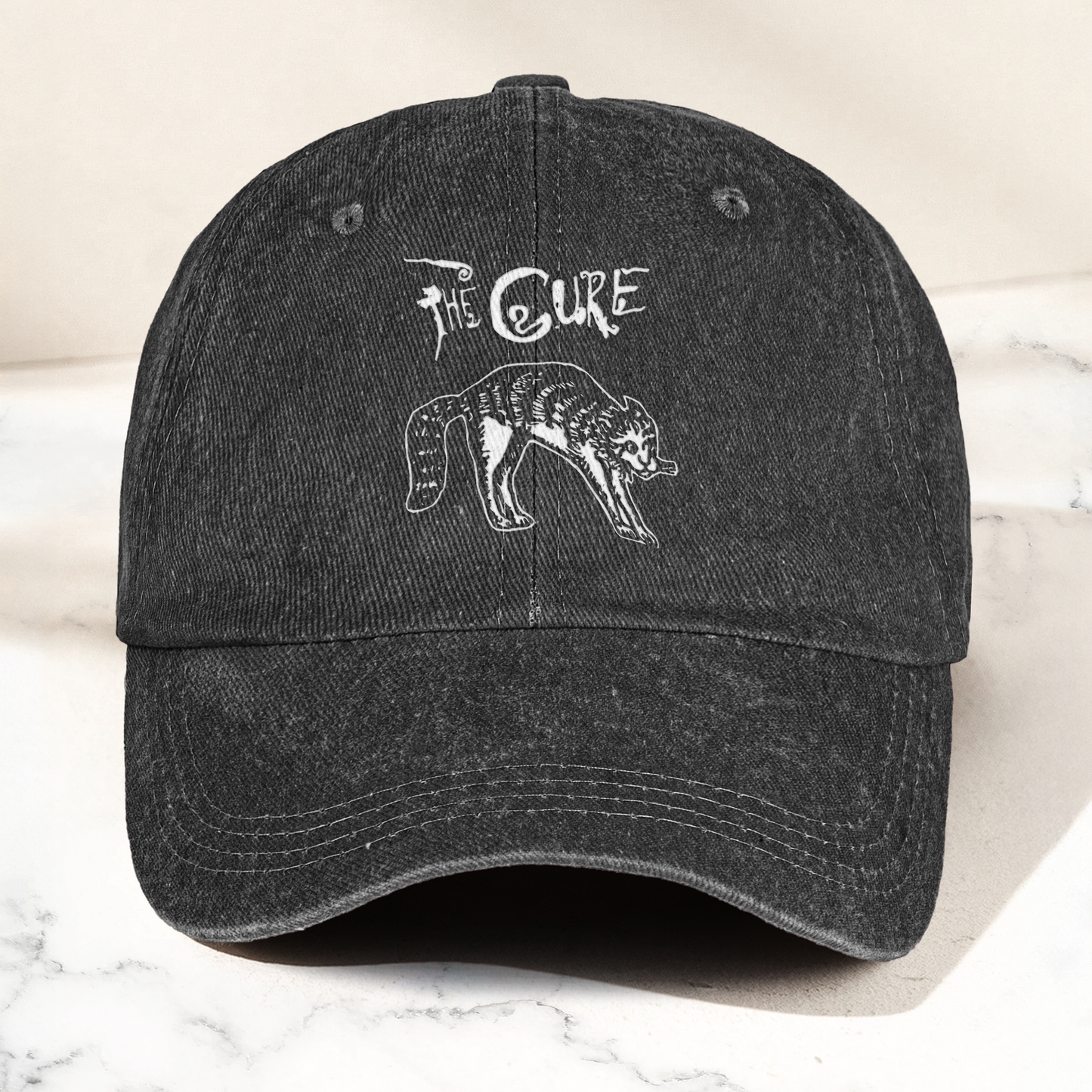 The Cure Rare Cat Artwork Vintage Denim Cap – Retro The Cure Band Merch Gift for Dad (With Box)