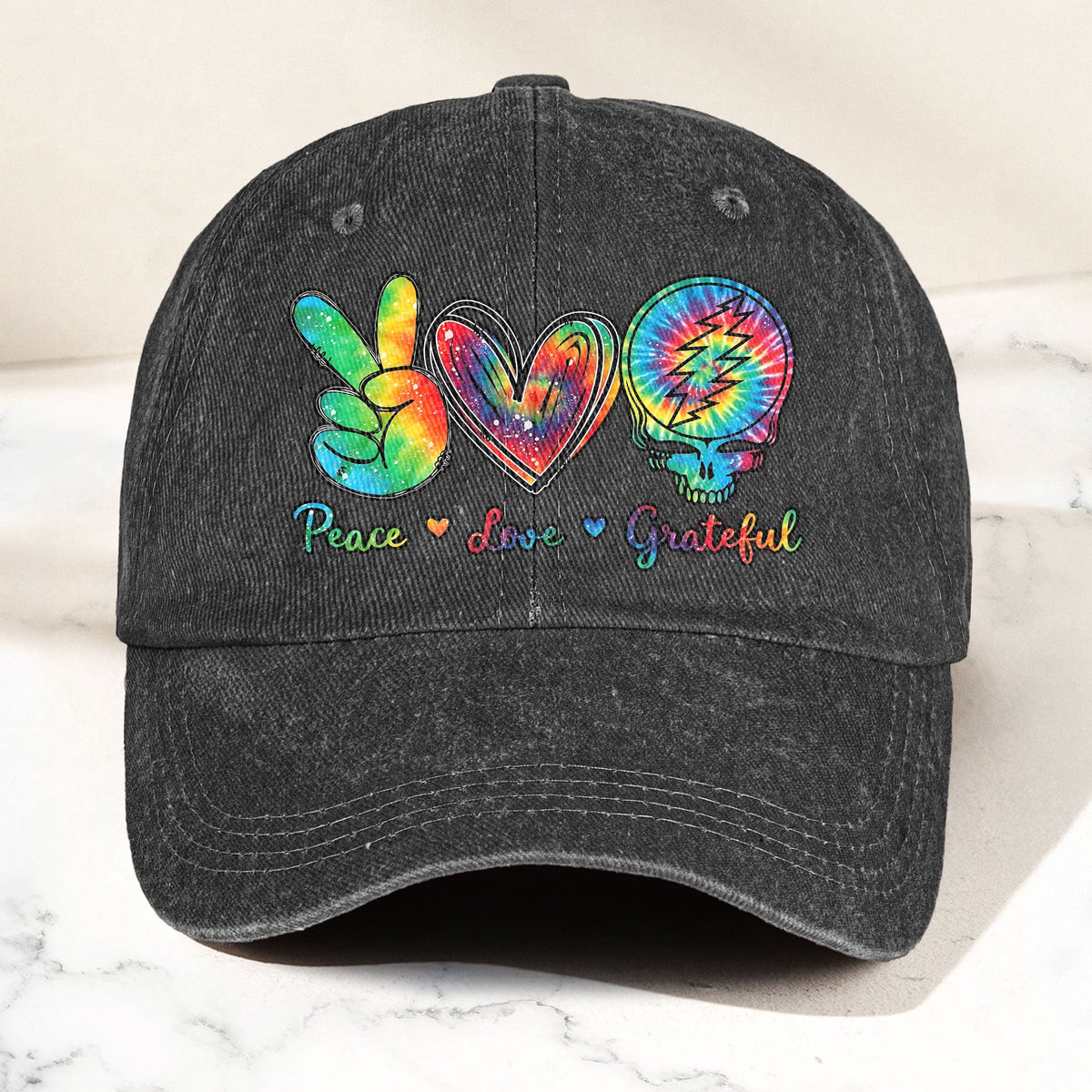 Peace Love Grateful Denim Cap – Retro Grateful Dead Merch Gift for Dad (With Box)