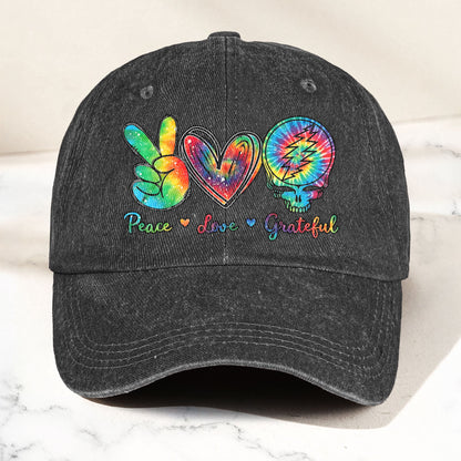 Peace Love Grateful Denim Cap – Retro Grateful Dead Merch Gift for Dad (With Box)