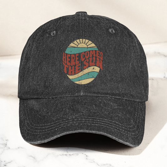 Groovy Here Comes The Sun Denim Cap – Retro The Beatles Merch Gift for Dad (With Box)