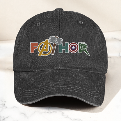 FATHOR Denim Cap – Superhero Dad Hat Gift ( With Box )