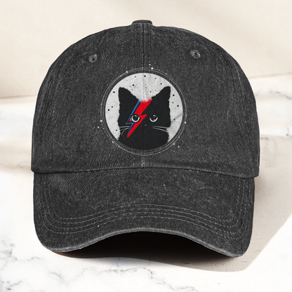 Ziggy Stardust Cat David Bowie Vintage Denim Cap – Retro Music David Bowie Cap Gift For Dad (With Box)