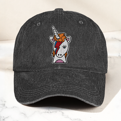 David Bowie Unicorn Lightning Bolt Denim Cap – Retro Music Fan Cap Gift For Dad (With Box)