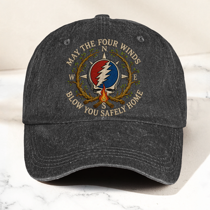 Grateful Dead May The Four Winds Blow You Safely Home Denim Cap – Retro Vintage Dad Cap Gift For Dad (With Box)