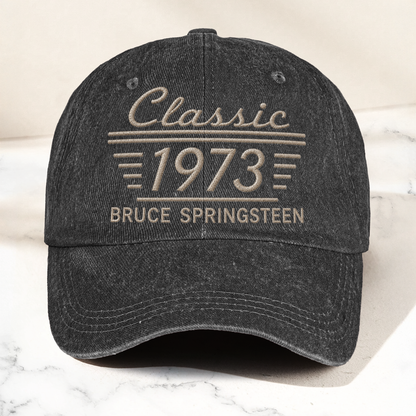 Bruce Springsteen Classic 1973 Est Heartland Rock Band Music Merch Graphic Denim Cap – Retro Vintage Dad Cap Gift For Dad (With Box)