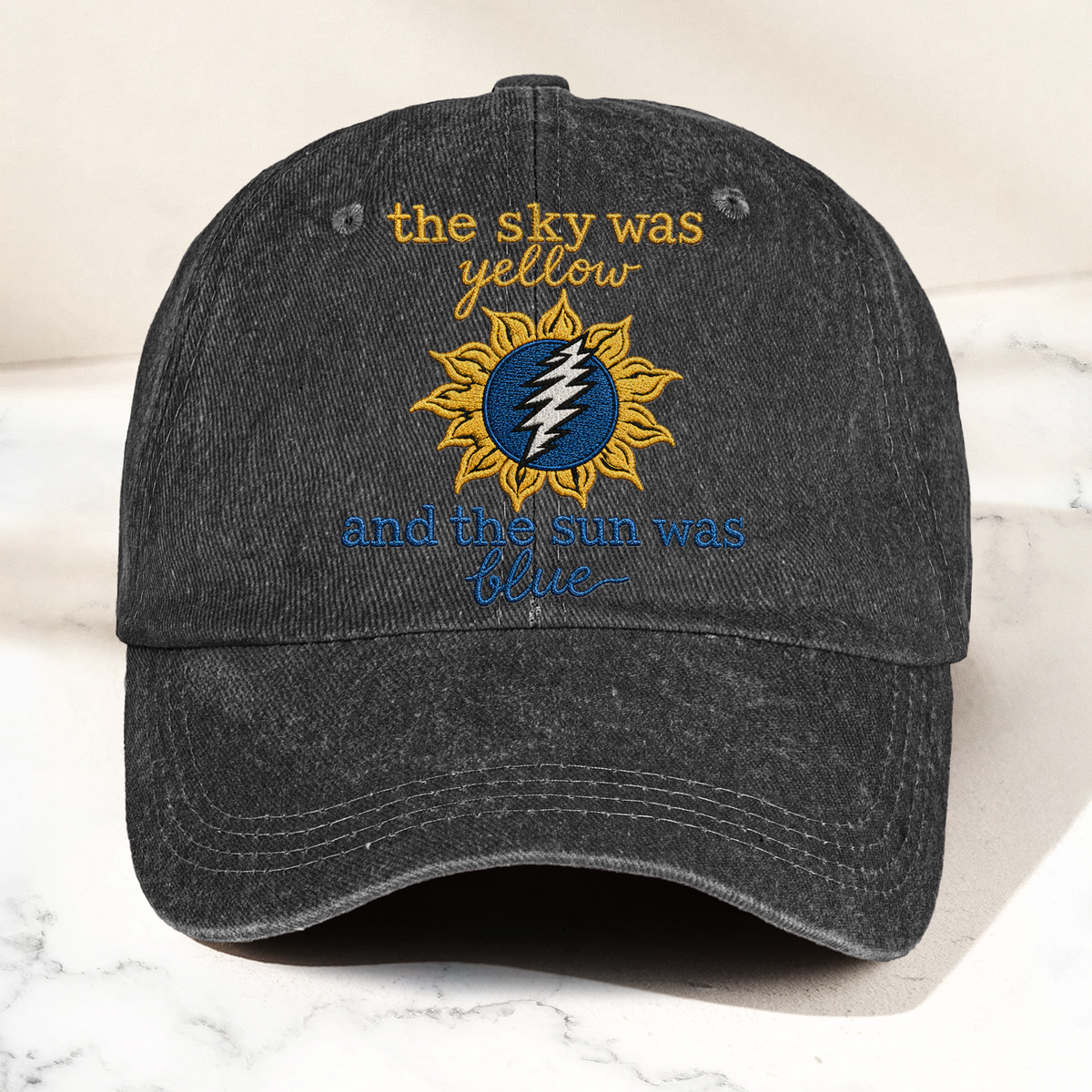 Grateful Dead The Sky was Yellow and the Sun was Blue Skull Denim Cap – Retro Vintage Dad Cap Gift For Dad (With Box)