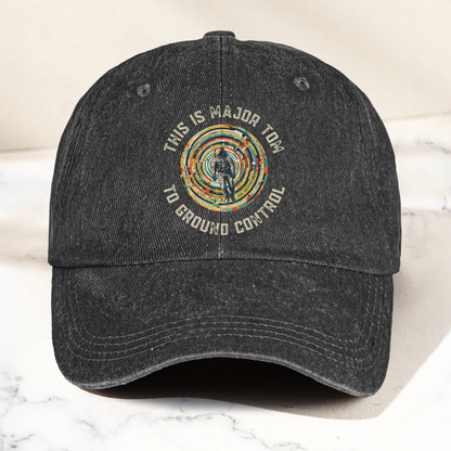 David Bowie This is Major Tom to Ground Control Denim Cap – Retro Punk Rock Music Fan Cap Gift For Dad (With Box)