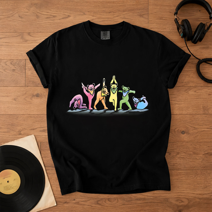 Grateful Dead Dancing Bears Yoga Poses Funny T-Shirt – Retro Music Band Merch Tee
