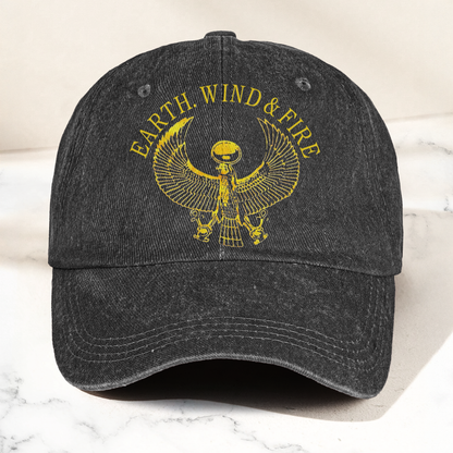 Earth Wind Fire Vintage Gold Egyptian Falcon Logo Denim Cap – Retro Vintage Dad Cap Gift For Dad (With Box)