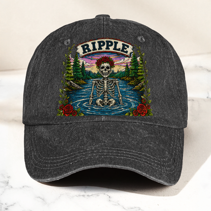 Grateful Dead Ripple Lyrics Skeleton River Nature Denim Cap – Retro Vintage Dad Cap Gift For Dad (With Box)