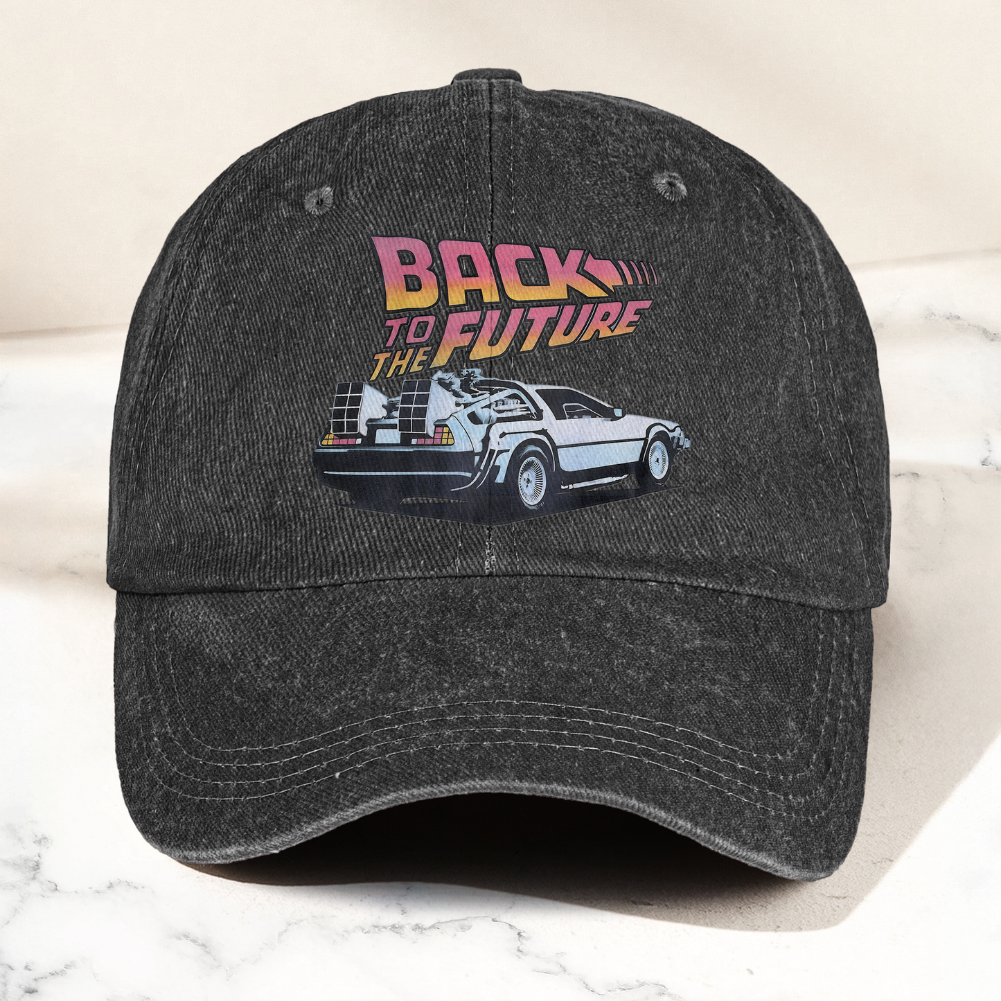 DeLorean Back to the Future Denim Cap – Classic Movie Inspired Style Dad Hat (With Box)