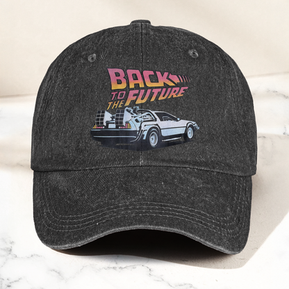 DeLorean Back to the Future Denim Cap – Classic Movie Inspired Style Dad Hat (With Box)