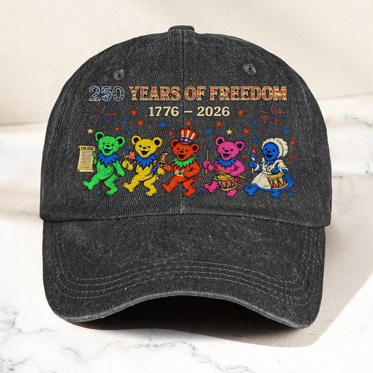 Grateful Dead 250 Years Of Freedom 1776 2026 4th of July Dancing Bears Denim Cap – Retro Vintage Dad Cap Gift For Dad (With Box)