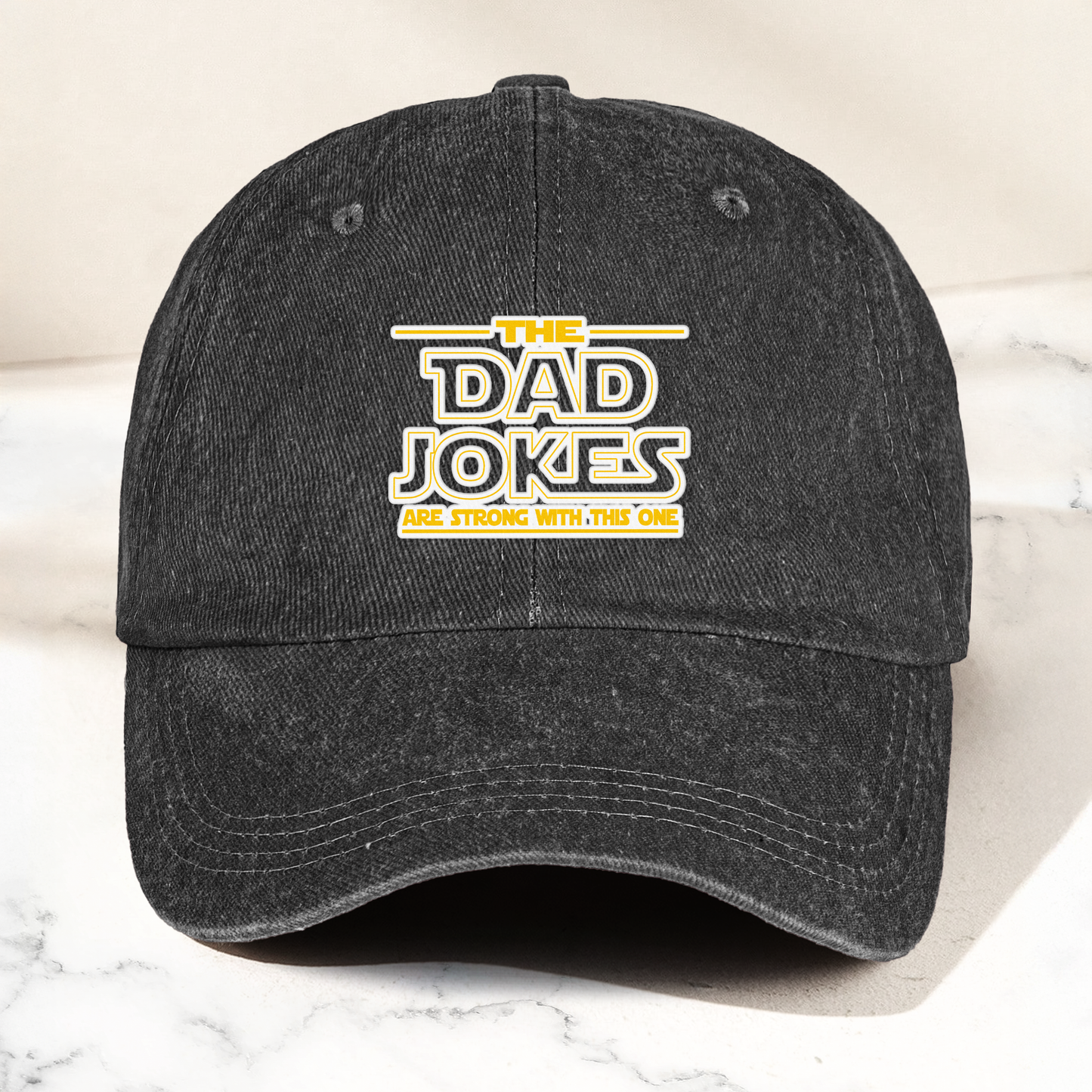 Dad Jokes Denim Cap – “The Dad Jokes Are Strong With This One” Dad Hat ( With Box)