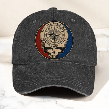 Grateful Dead Skull Not All Those Who Wander Are Lost Denim Cap – Retro Vintage Dad Cap Gift For Dad (With Box)
