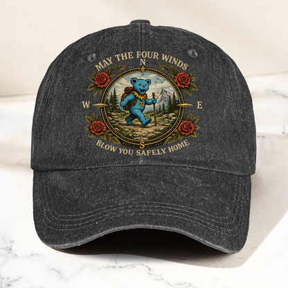 Grateful Dead Franklin's Tower May The Four Winds Blow You Safely Home Blue Dancing Bear Hiking Denim Cap – Retro Vintage Dad Cap Gift For Dad (With Box)