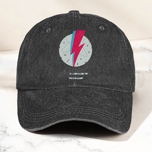 David Bowie Inspired Lightning Bolt Ziggy Stardust Denim Cap – Retro Music Fan Cap Gift For Dad (With Box)