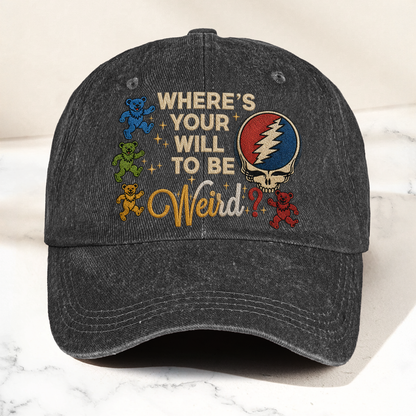 Grateful Dead Steal Your Face Where's Your Will To Be Weird Denim Cap – Retro Vintage Dad Cap Gift For Dad (With Box)