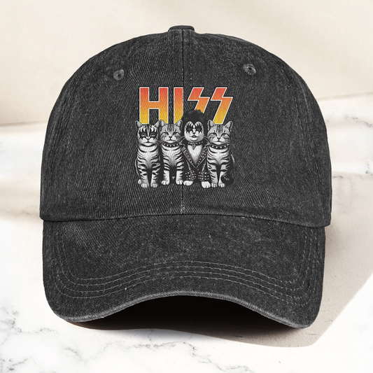 Hiss Cats Rock Kittens Denim Cap – Retro Hiss Band Merch Gift for Dad (With Box)