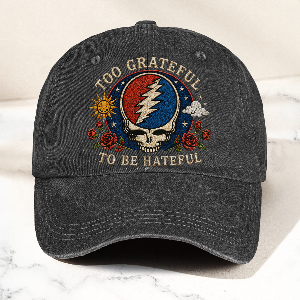 Grateful Dead Too Grateful To Be Hateful Denim Cap – Retro Vintage Dad Cap Gift For Dad (With Box)