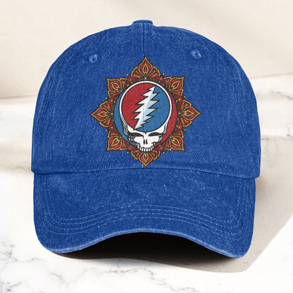 Grateful Dead Steal Your Face Mandala Lightning Skull Denim Cap – Retro Vintage Dad Cap Gift For Dad (With Box)