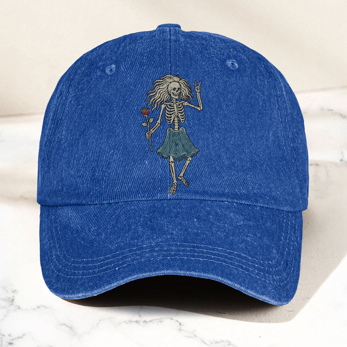 Grateful Dead Bertha Dancing Skeleton Rose Vintage Denim Cap – Retro Vintage Dad Cap Gift For Dad (With Box)