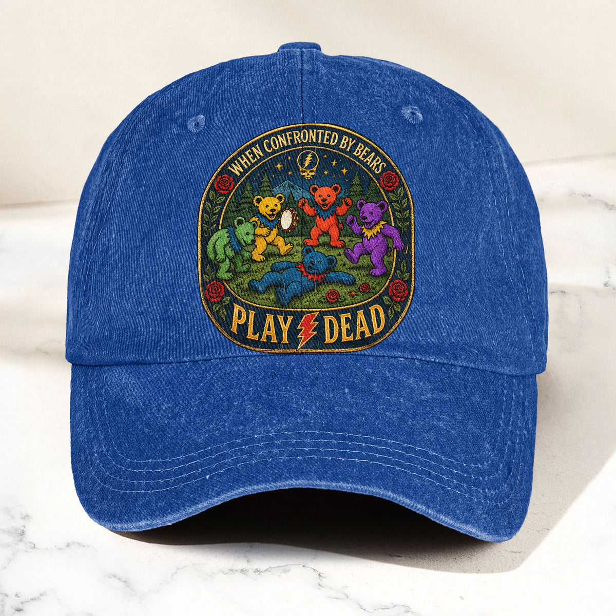 Grateful Dead When Confronted By Bears Dancing Bears Denim Cap – Retro Vintage Dad Cap Gift For Dad (With Box)