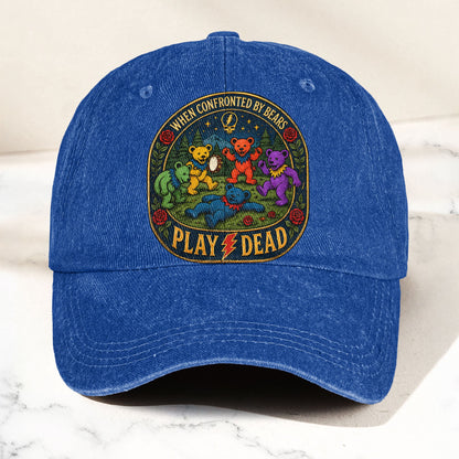 Grateful Dead When Confronted By Bears Dancing Bears Denim Cap – Retro Vintage Dad Cap Gift For Dad (With Box)