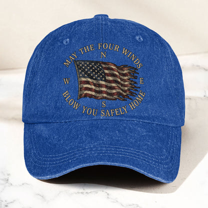 May The Four Winds Blow You Safely Home American Flag Denim Cap – Retro Vintage Dad Cap Gift For Dad (With Box)