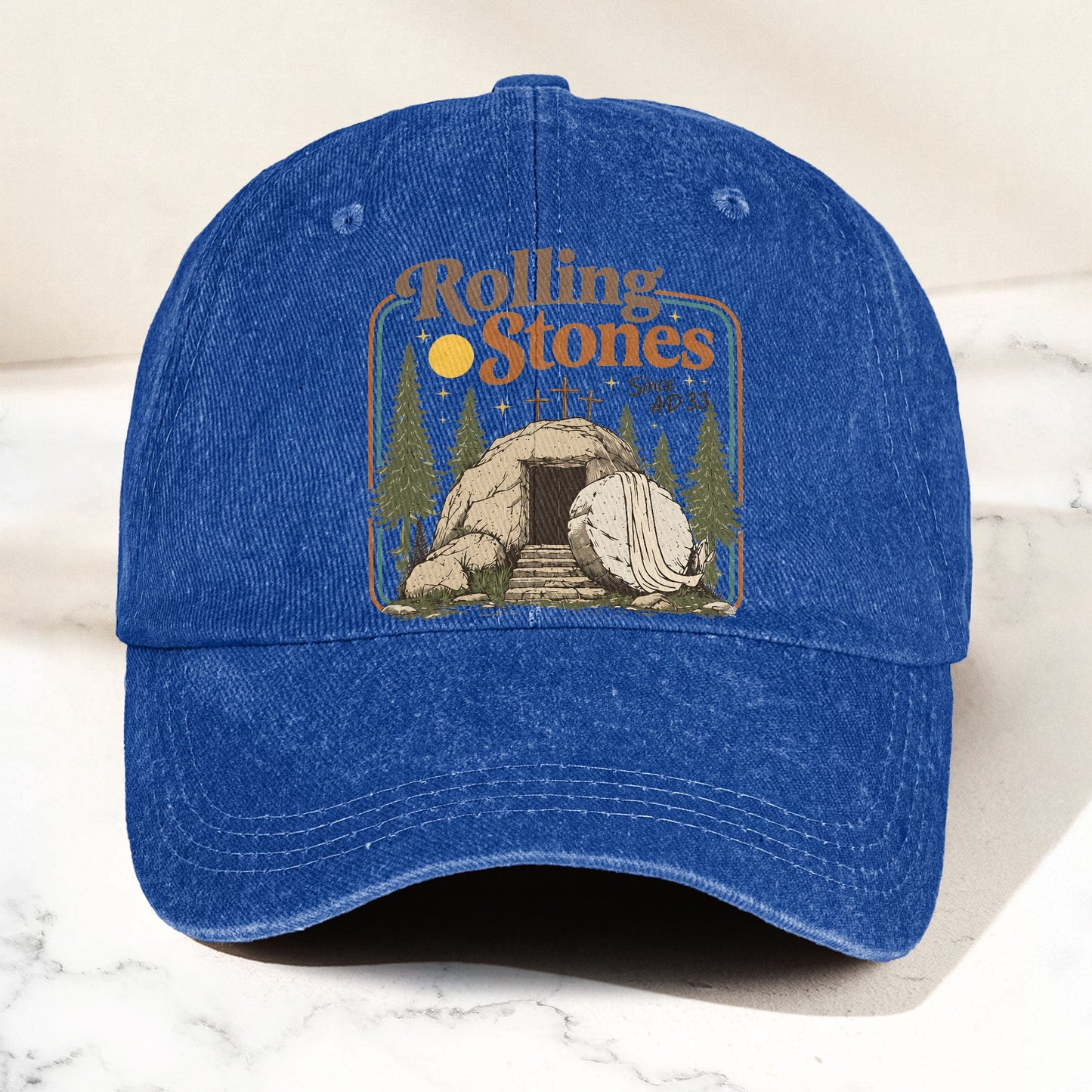 The Rolling Stones Christian Parody Empty Tomb Music Merch Denim Cap – Retro Vintage Dad Cap Gift For Dad (With Box)
