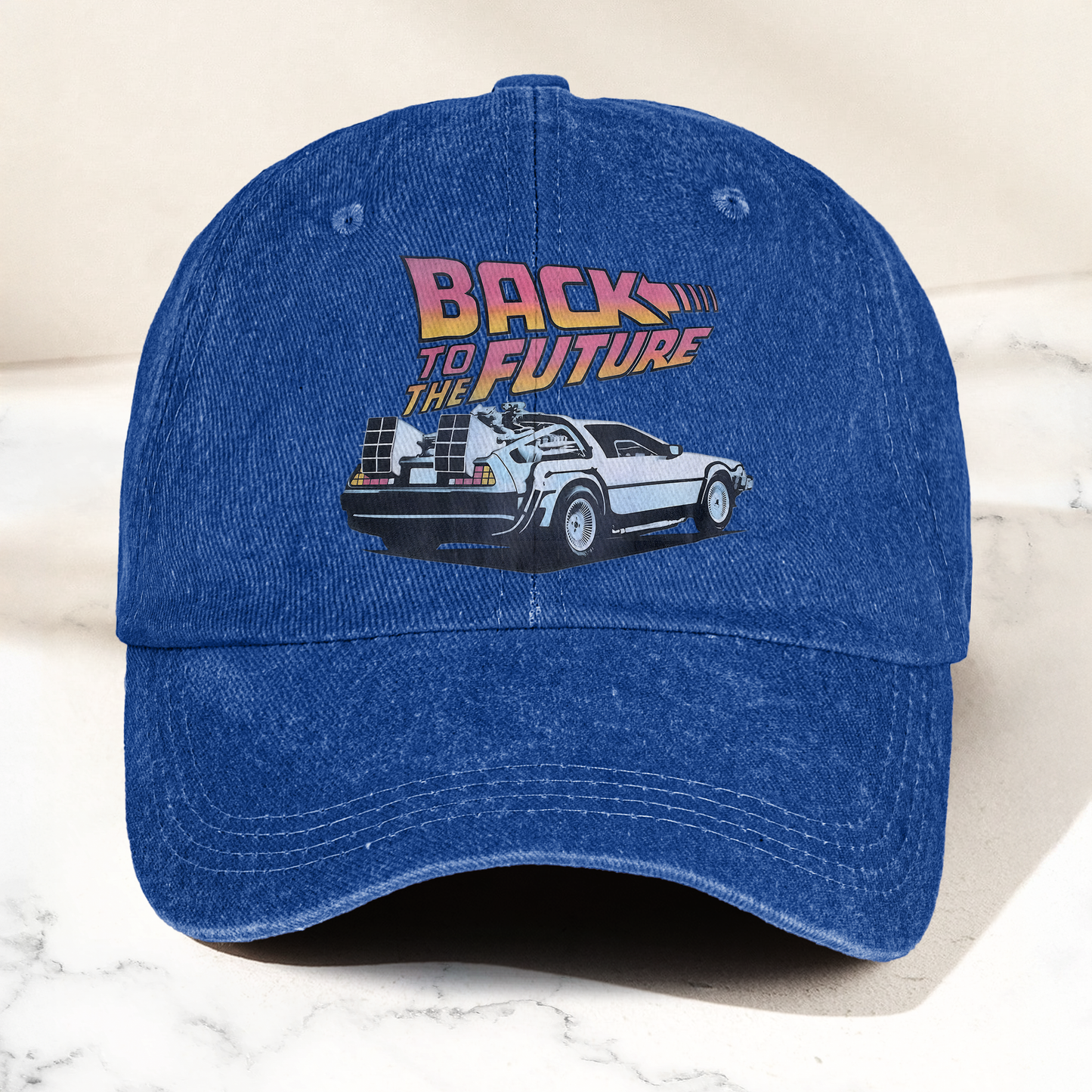 DeLorean Back to the Future Denim Cap – Classic Movie Inspired Style Dad Hat (With Box)