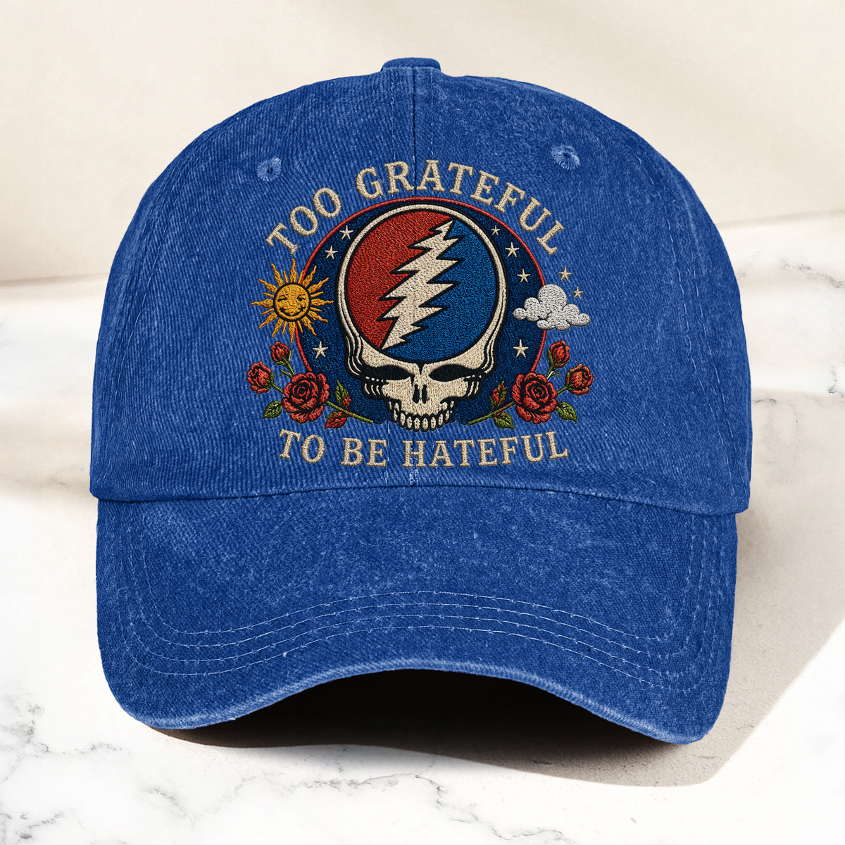 Grateful Dead Too Grateful To Be Hateful Denim Cap – Retro Vintage Dad Cap Gift For Dad (With Box)