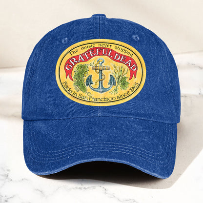 The Music Never Stopped Denim Cap – Grateful Dead Tribute Merch Dad Hat (With Box)