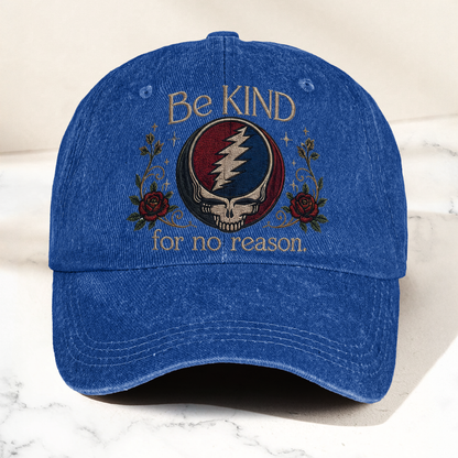 Grateful Dead Be Kind For No Reason Steal Your Face Lightning Skull Denim Cap – Retro Vintage Dad Cap Gift For Dad (With Box)