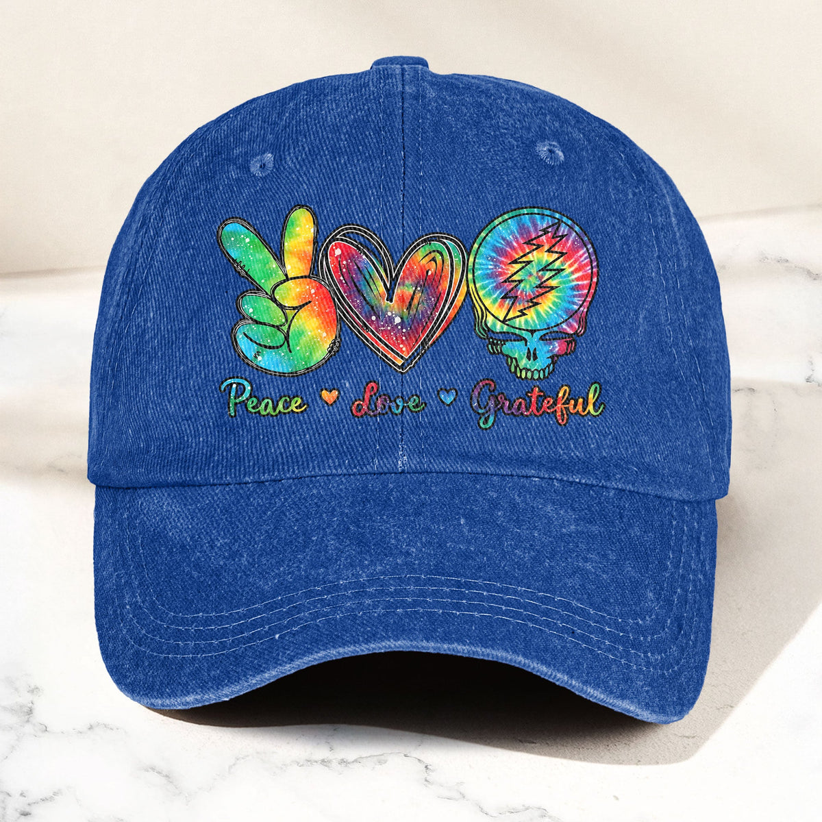 Peace Love Grateful Denim Cap – Retro Grateful Dead Merch Gift for Dad (With Box)