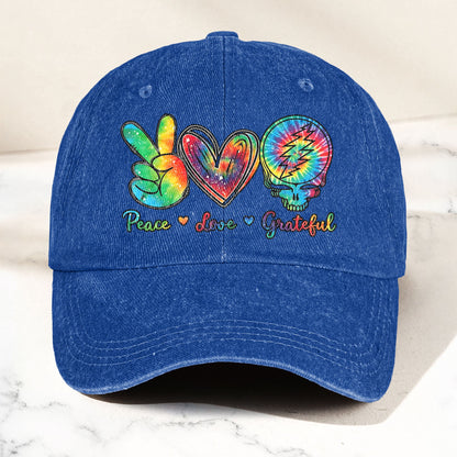 Peace Love Grateful Denim Cap – Retro Grateful Dead Merch Gift for Dad (With Box)