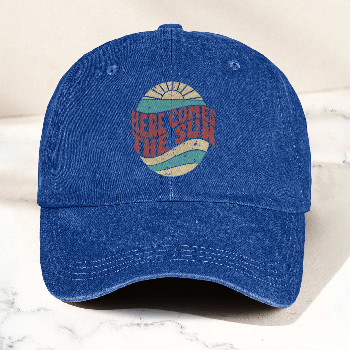Groovy Here Comes The Sun Denim Cap – Retro The Beatles Merch Gift for Dad (With Box)