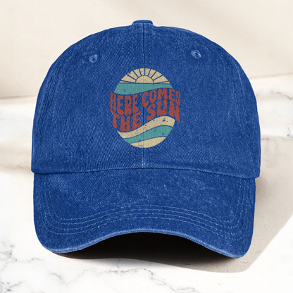 Groovy Here Comes The Sun Denim Cap – Retro The Beatles Merch Gift for Dad (With Box)