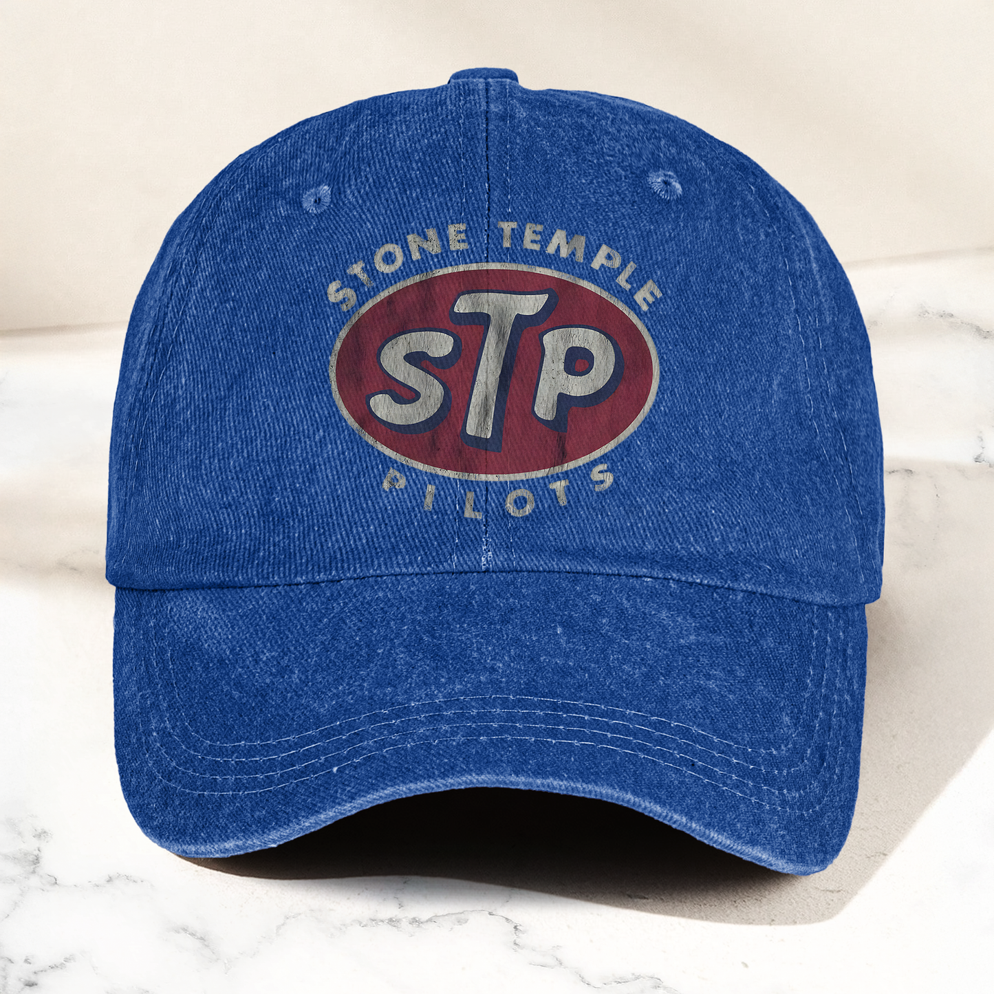 Stone Temple Pilots STP Cap – Vintage Washed Black Denim Dad Hat, Retro 90s Rock Band Logo Hat (With Box)