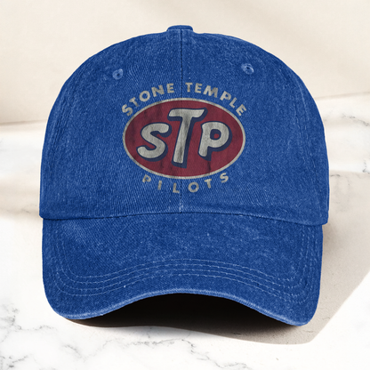 Stone Temple Pilots STP Cap – Vintage Washed Black Denim Dad Hat, Retro 90s Rock Band Logo Hat (With Box)