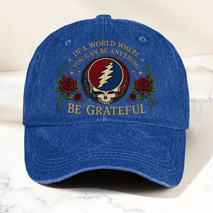 Grateful Dead Be Grateful Steal Your Face Lightning Skull Denim Cap – Retro Vintage Dad Cap Gift For Dad (With Box)