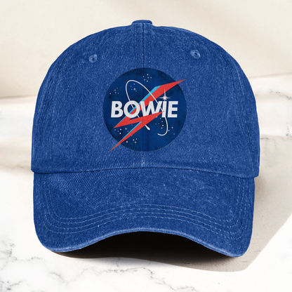 David Bowie NASA Lightning Bolt Logo Denim Cap – Retro Punk Rock Music Fan Cap Gift For Dad (With Box)