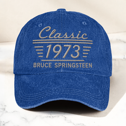 Bruce Springsteen Classic 1973 Est Heartland Rock Band Music Merch Graphic Denim Cap – Retro Vintage Dad Cap Gift For Dad (With Box)