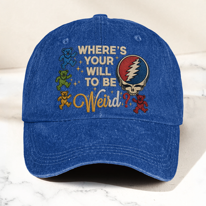Grateful Dead Steal Your Face Where's Your Will To Be Weird Denim Cap – Retro Vintage Dad Cap Gift For Dad (With Box)