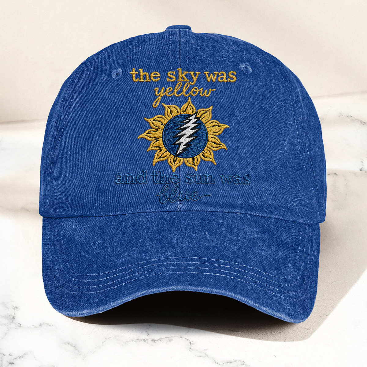 Grateful Dead The Sky was Yellow and the Sun was Blue Skull Denim Cap – Retro Vintage Dad Cap Gift For Dad (With Box)