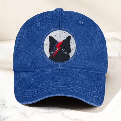 Ziggy Stardust Cat David Bowie Vintage Denim Cap – Retro Music David Bowie Cap Gift For Dad (With Box)