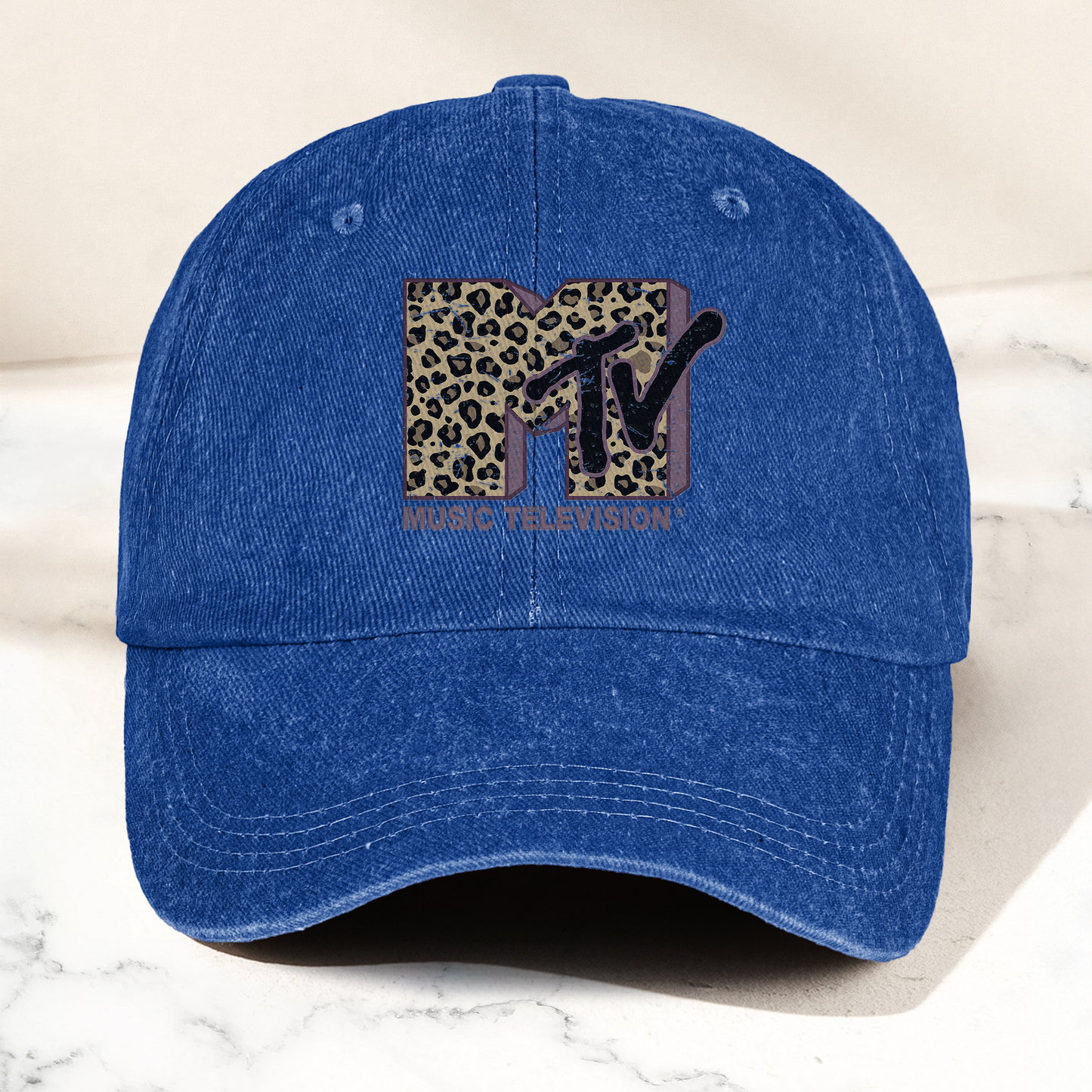 MTV Leopard Logo Cap – Vintage Washed Hat, Retro Music Television Minimalist Streetwear Hat (With Box)