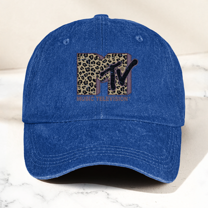 MTV Leopard Logo Cap – Vintage Washed Hat, Retro Music Television Minimalist Streetwear Hat (With Box)