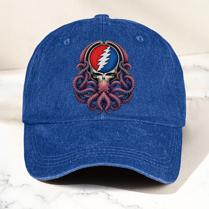 Grateful Dead Octopus Kraken Steal Your Face Lightning Skull Denim Cap – Retro Vintage Dad Cap Gift For Dad (With Box)