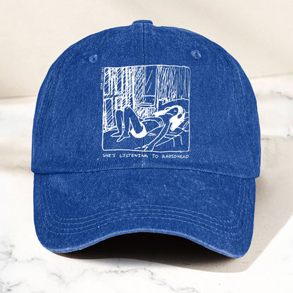 She's Listening to Radiohead Denim Cap – Retro Radiohead Tribute Merch Dad Hat (With Box)